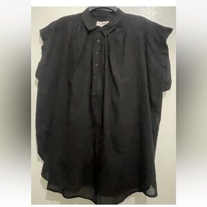Nili Lotan Normandy Shirt Tunic Top Cotton Black Collared Oversized Large NWT